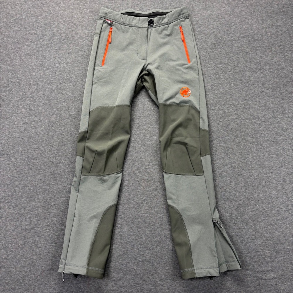 Mammut Pants Womens 2 Softshell Stretch Climbing Reinforced Knees Gray Ankle Zip